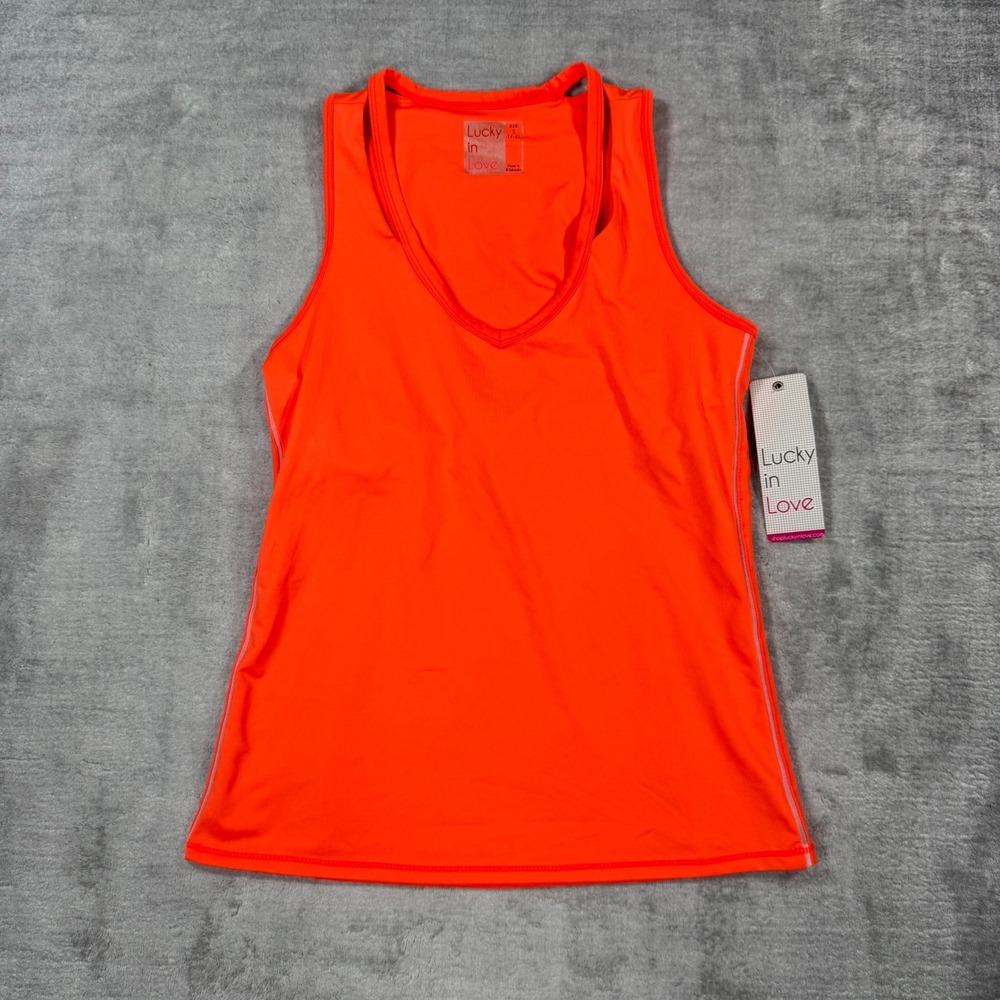 Lucky In Love Tank Top Women Small Orange Semi Fitted Tennis Golf Performance
